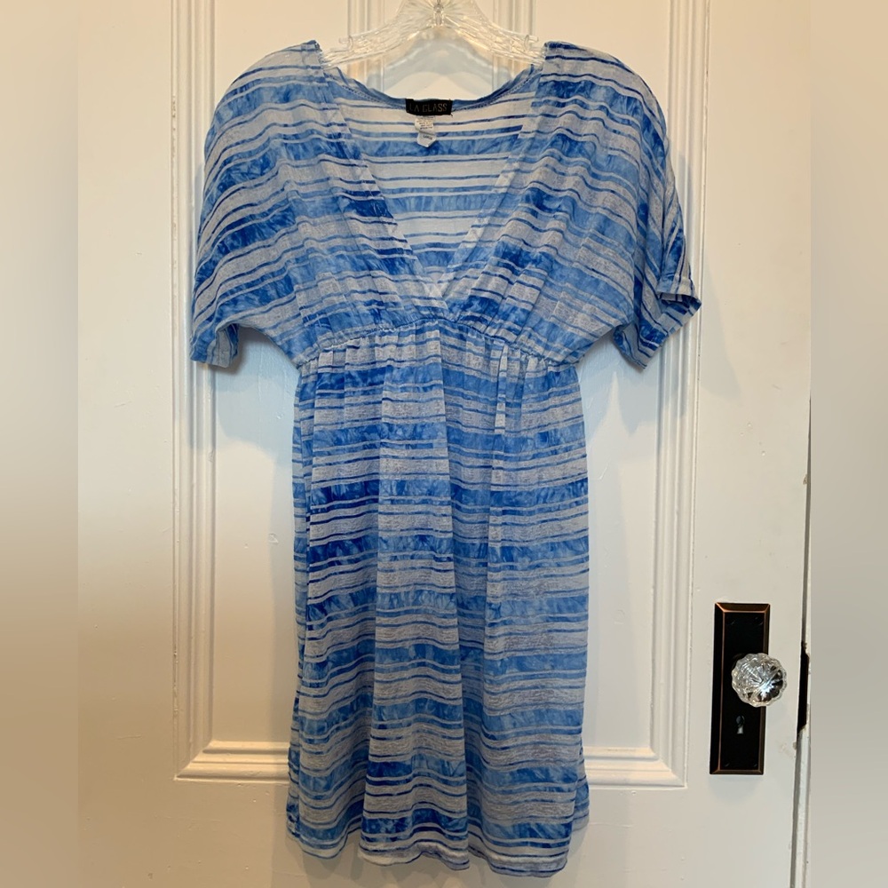 La Class Blue and White Striped V Neck Coverup - Size L